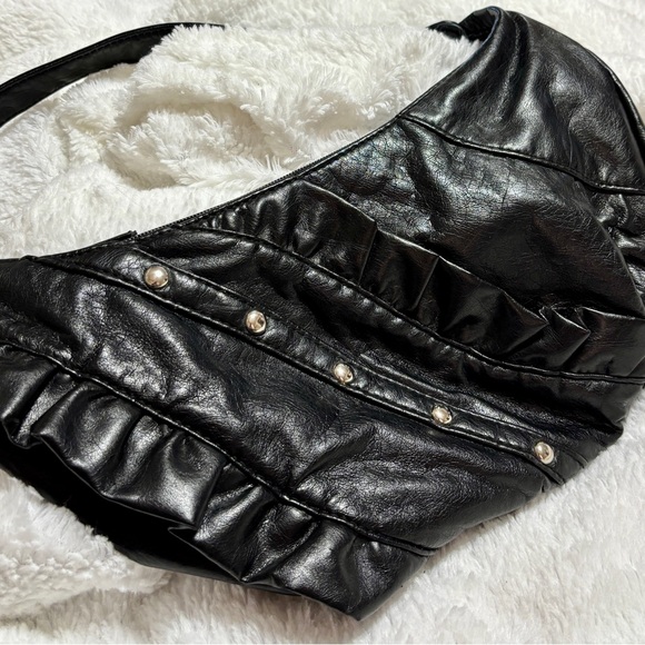 Y2K Chic Black Faux Leather Shoulder Bag with Stud Accents - Picture 9 of 14